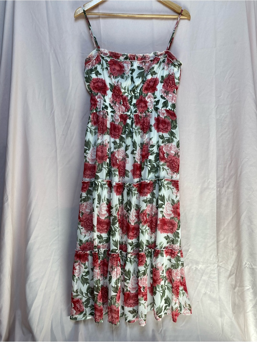 Trixxi Women's Floral Tiered Maxi Dress Size L Square Neck Shirred Feminine Rose